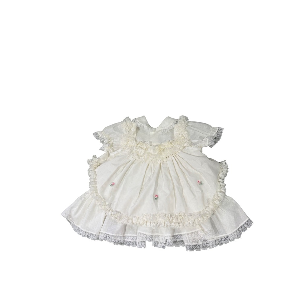 Vintage Bryan Baby Dress Ivory Lace Ruffle Floral Rosette 3-6M Style 8362 USA